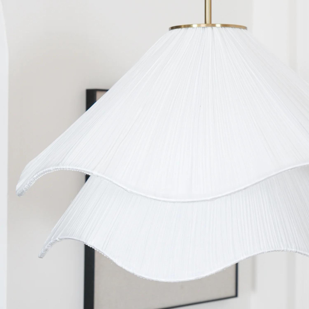 Suspension Japandi Tissu Ondulé — LED Blanc Doux