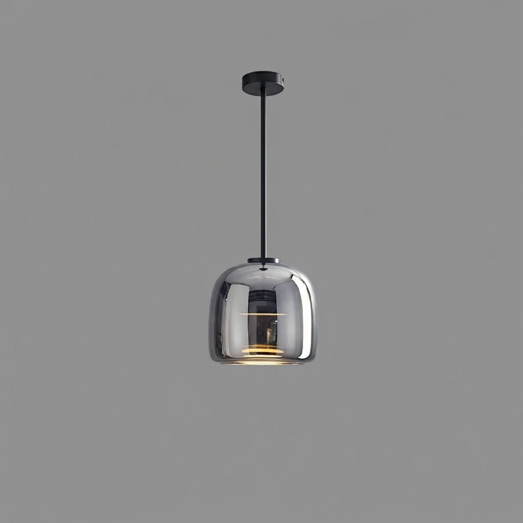 Suspension Dôme Verre Fumé — Câble Noir Mat