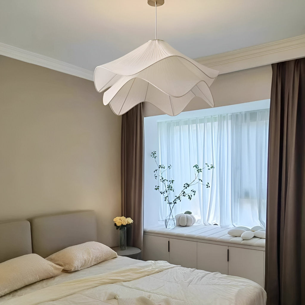 Suspension Japandi Tissu Ondulé — LED Blanc Doux