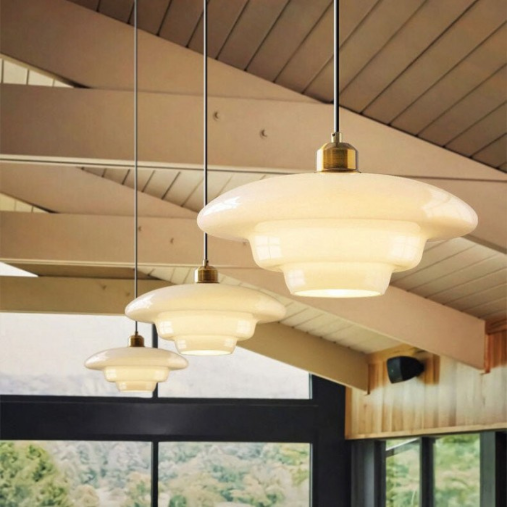 Suspension Art Déco Verre Étagé — Abat-Jour Niveaux