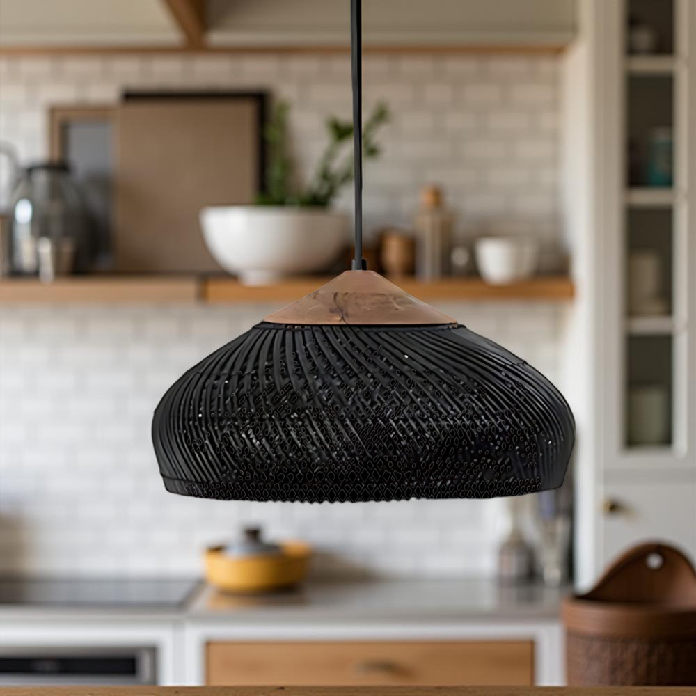 Suspension Rotin Dôme Tressé — Style Bohème Naturel