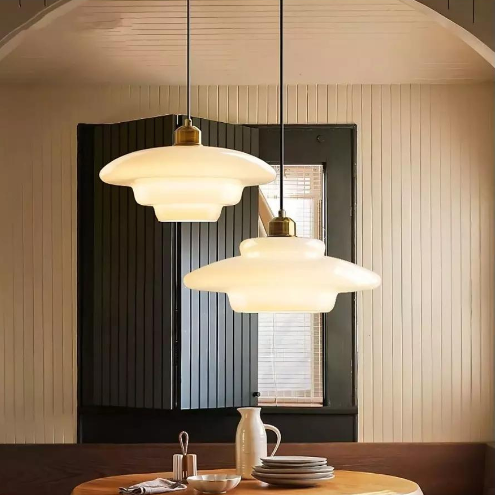 Suspension Art Déco Verre Étagé — Abat-Jour Niveaux