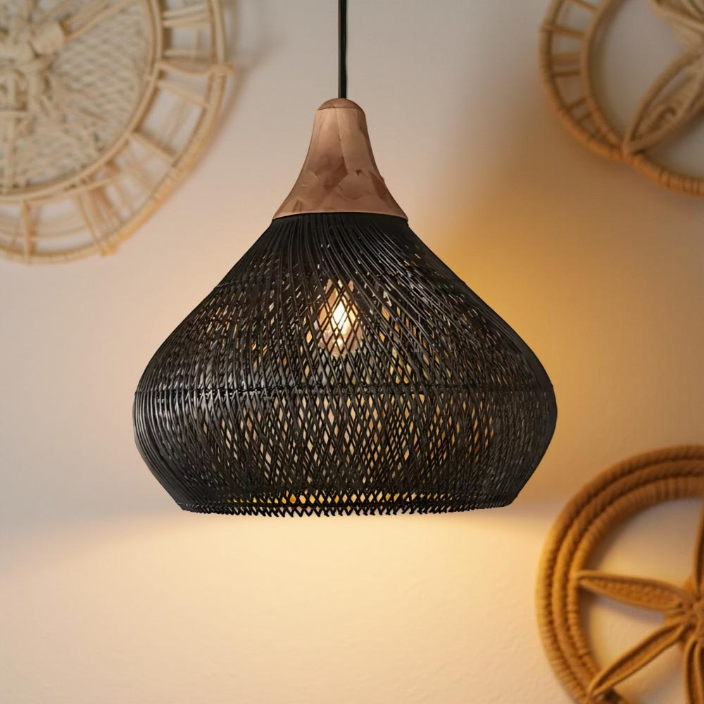 Suspension Rotin Tressé Main — Dôme Artisanal
