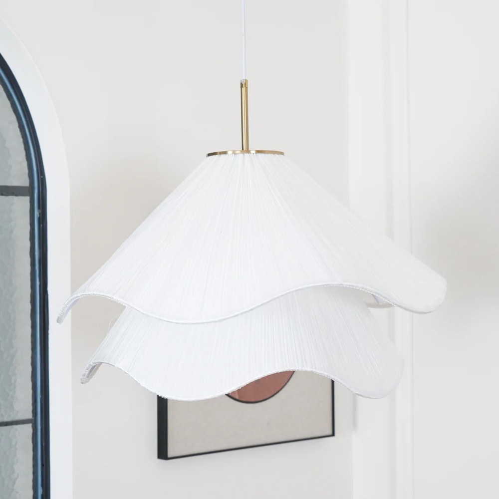 Suspension Japandi Tissu Ondulé — LED Blanc Doux