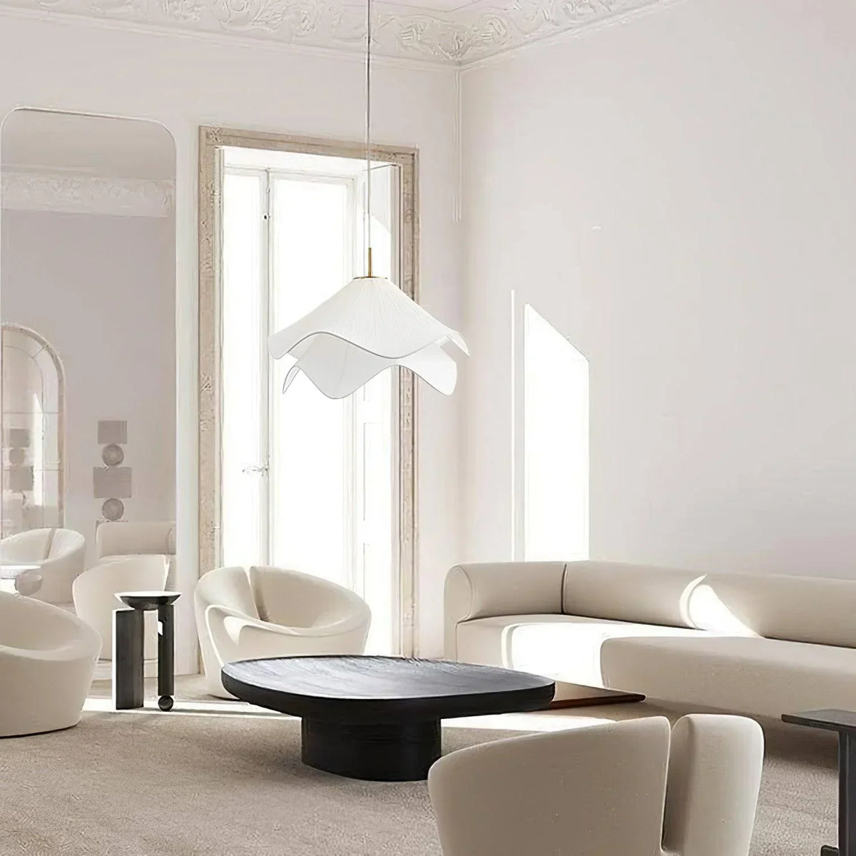 Suspension Japandi Tissu Ondulé — LED Blanc Doux
