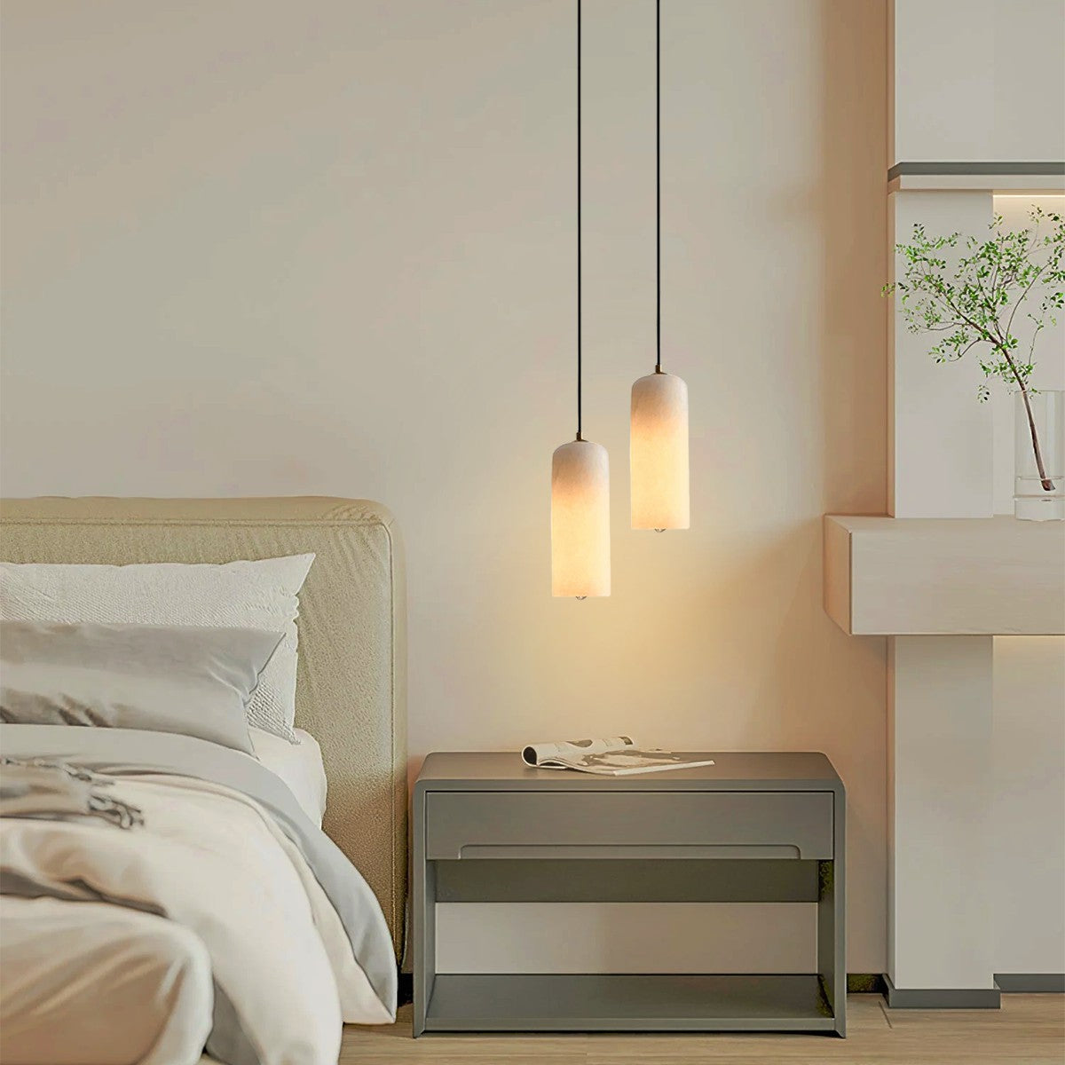 Suspension Cylindrique Albâtre — Design Naturel Épuré