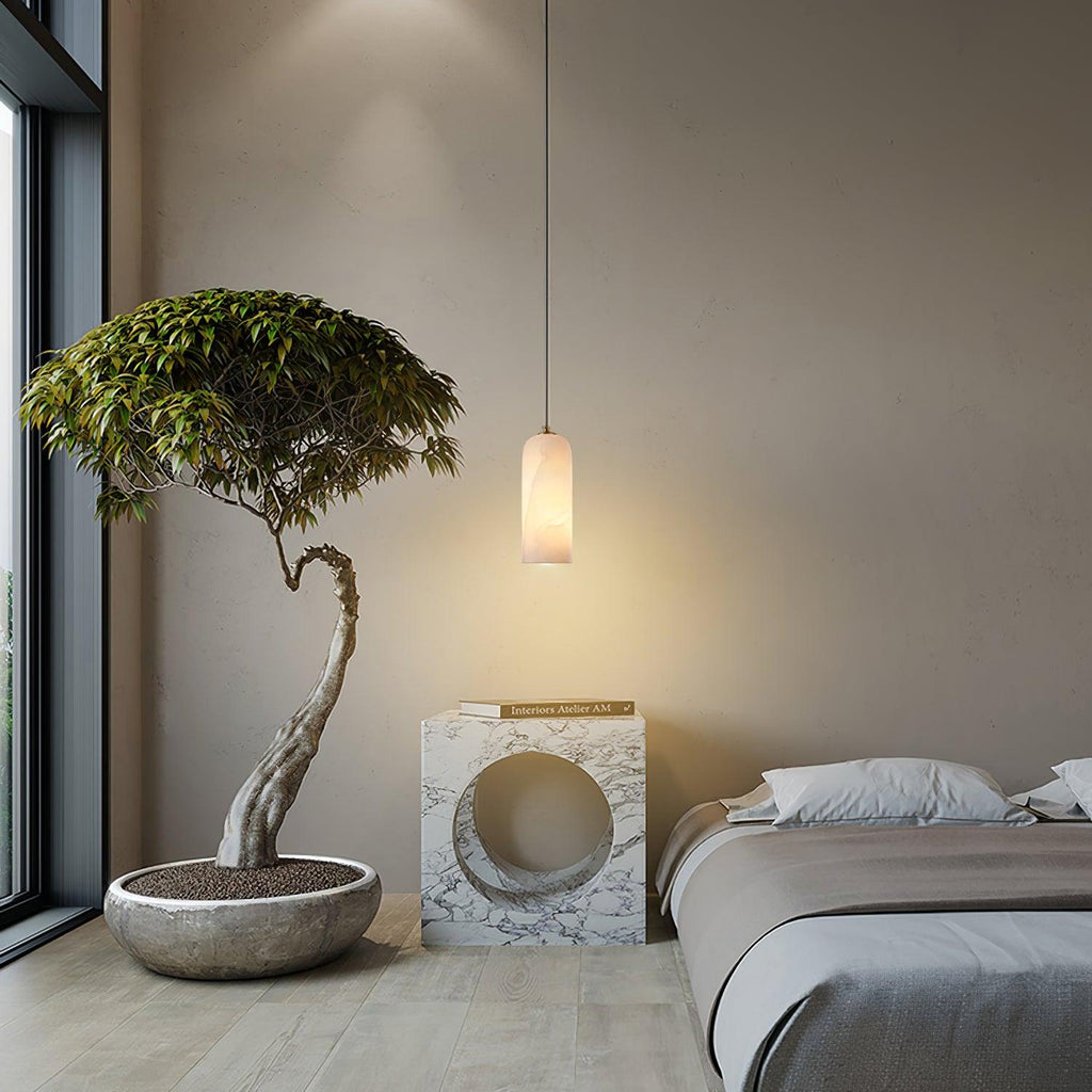Suspension Cylindrique Albâtre — Design Naturel Épuré