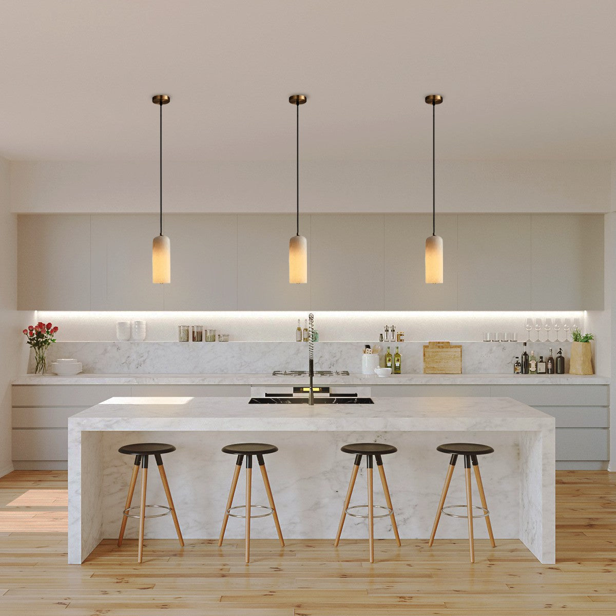 Suspension Cylindrique Albâtre — Design Naturel Épuré