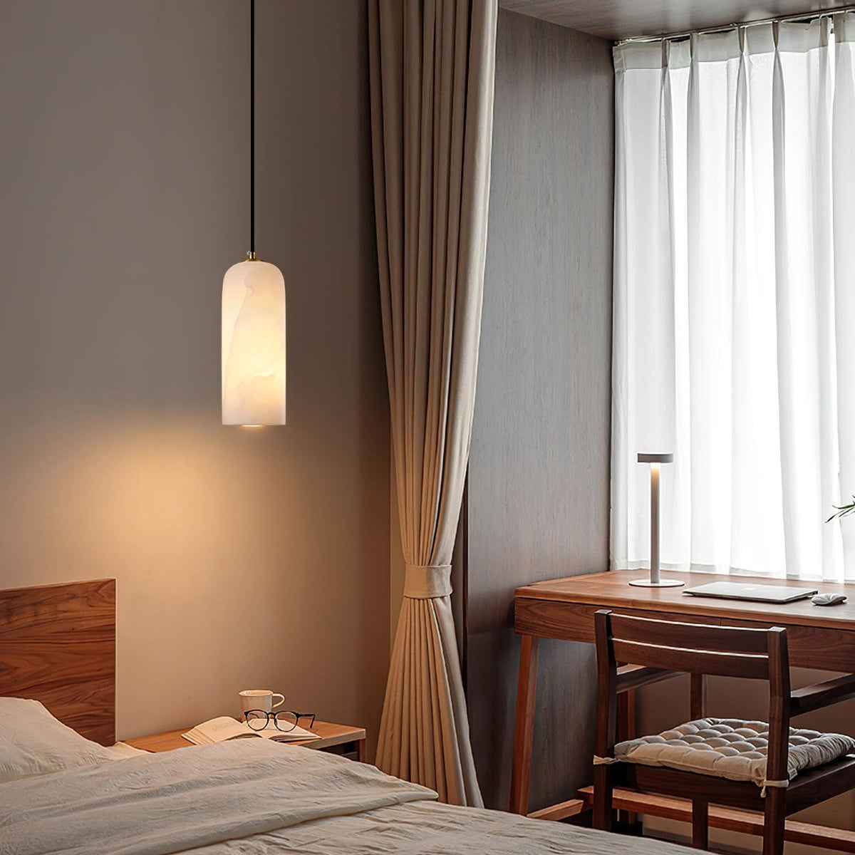 Suspension Cylindrique Albâtre — Design Naturel Épuré