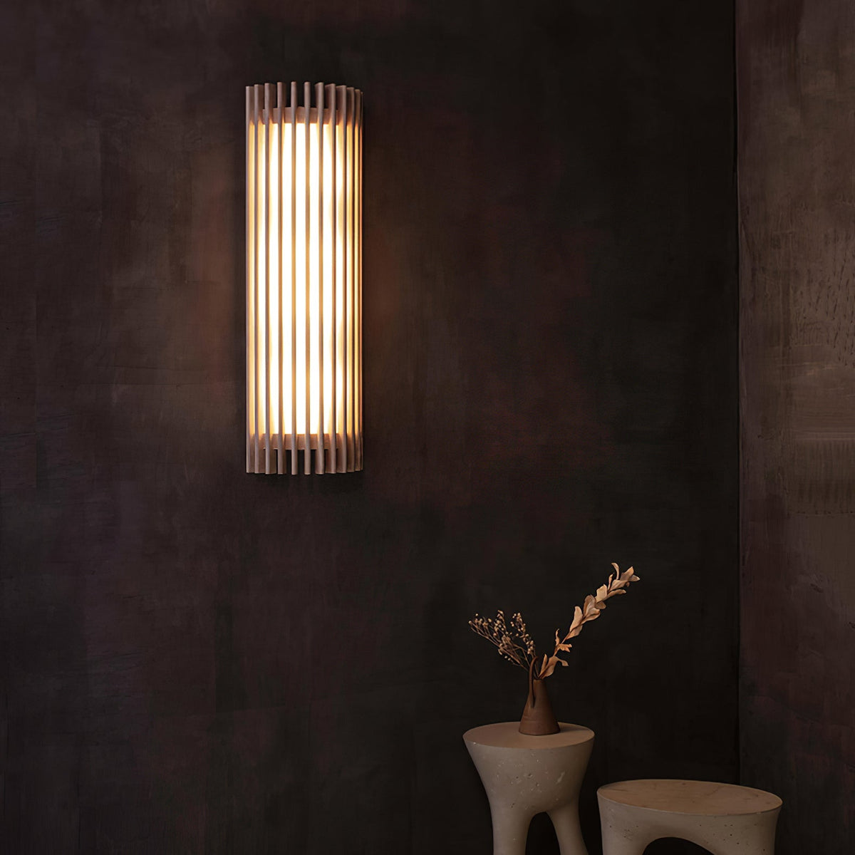 Applique Murale Lattes Noyer — Diffuseur Linéaire Vertical