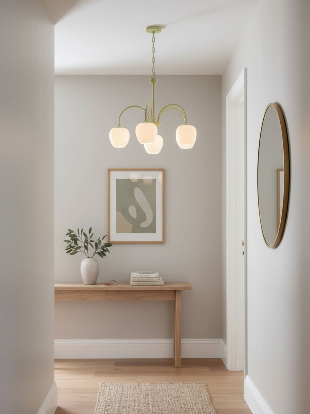 Lustre 5 Branches Floral Verre — Structure Inox