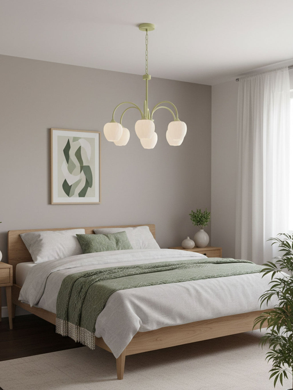Lustre 5 Branches Floral Verre — Structure Inox