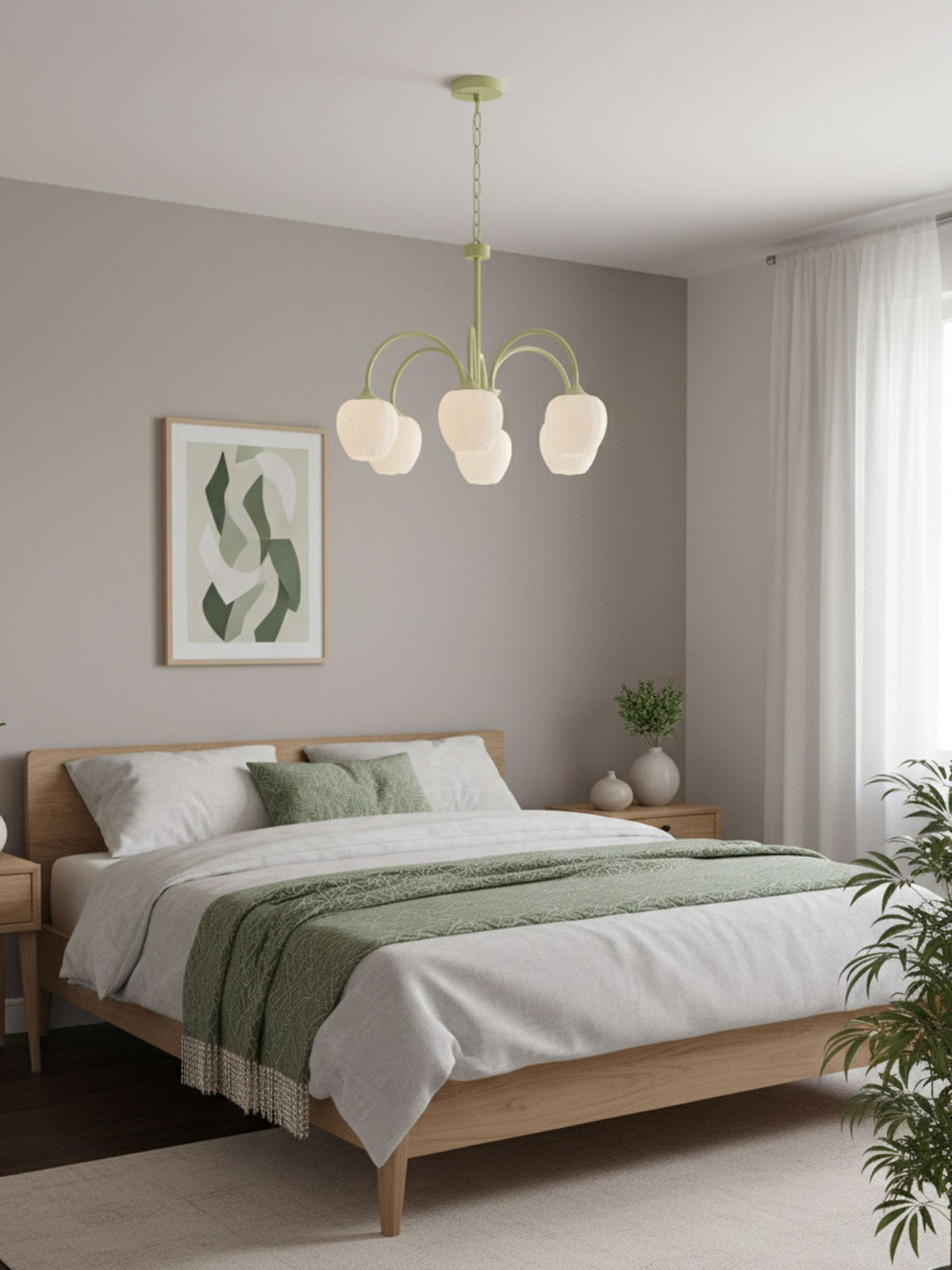 Lustre 5 Branches Floral Verre — Structure Inox