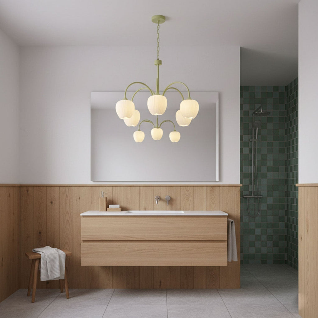 Lustre 5 Branches Floral Verre — Structure Inox