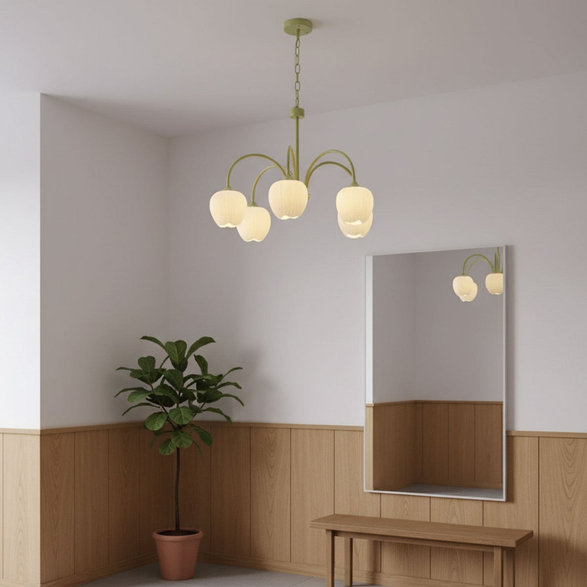 Lustre 5 Branches Floral Verre — Structure Inox