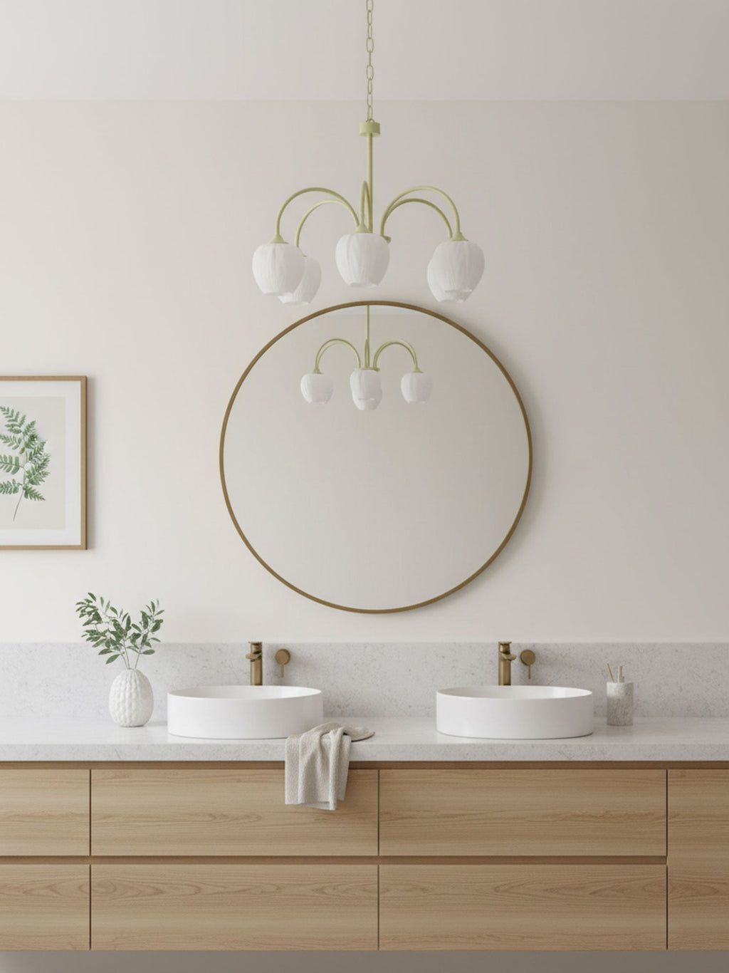 Lustre 5 Branches Floral Verre — Structure Inox