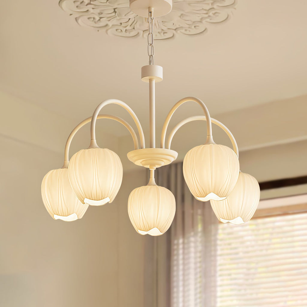 Lustre 5 Branches Floral Verre — Structure Inox