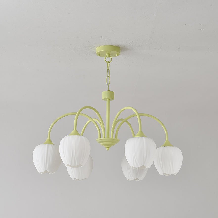 Lustre 5 Branches Floral Verre — Structure Inox