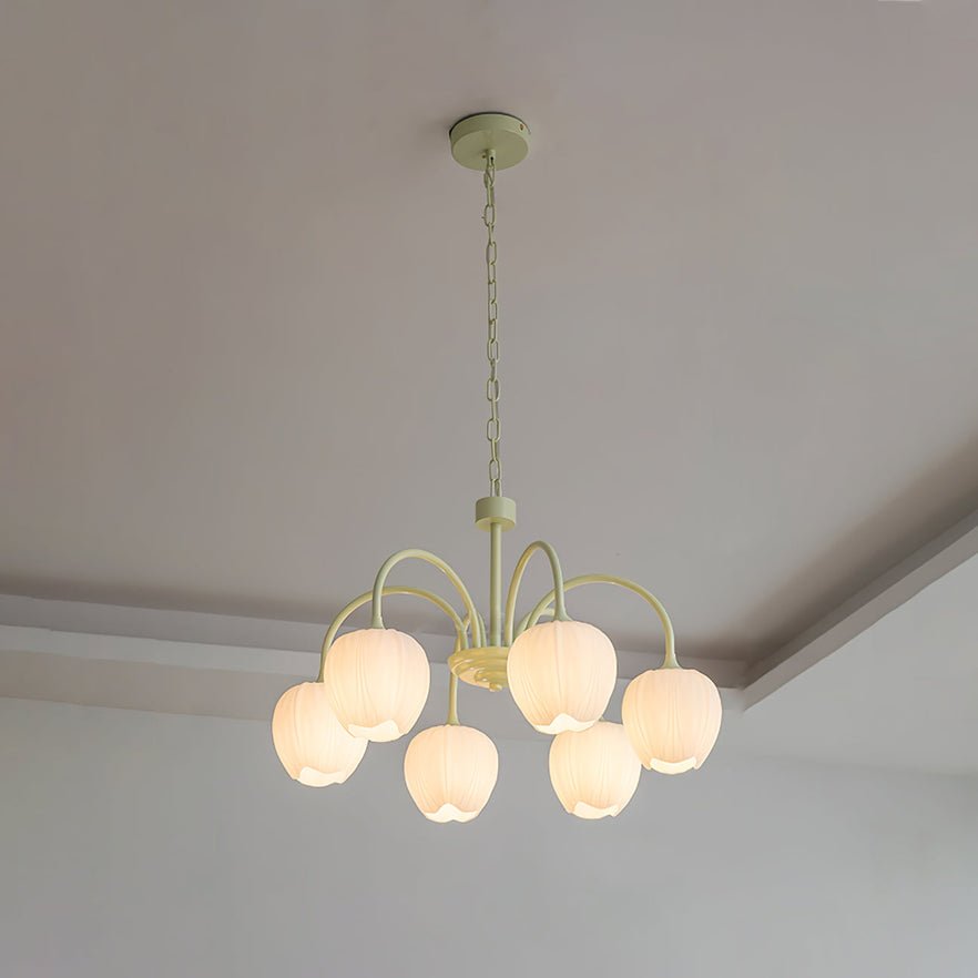 Lustre 5 Branches Floral Verre — Structure Inox