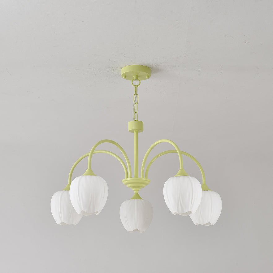 Lustre 5 Branches Floral Verre — Structure Inox