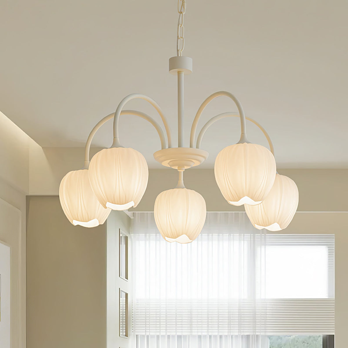 Lustre 5 Branches Floral Verre — Structure Inox
