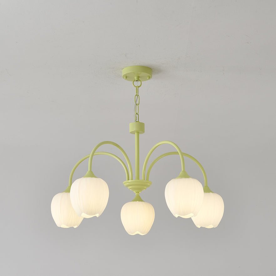 Lustre 5 Branches Floral Verre — Structure Inox