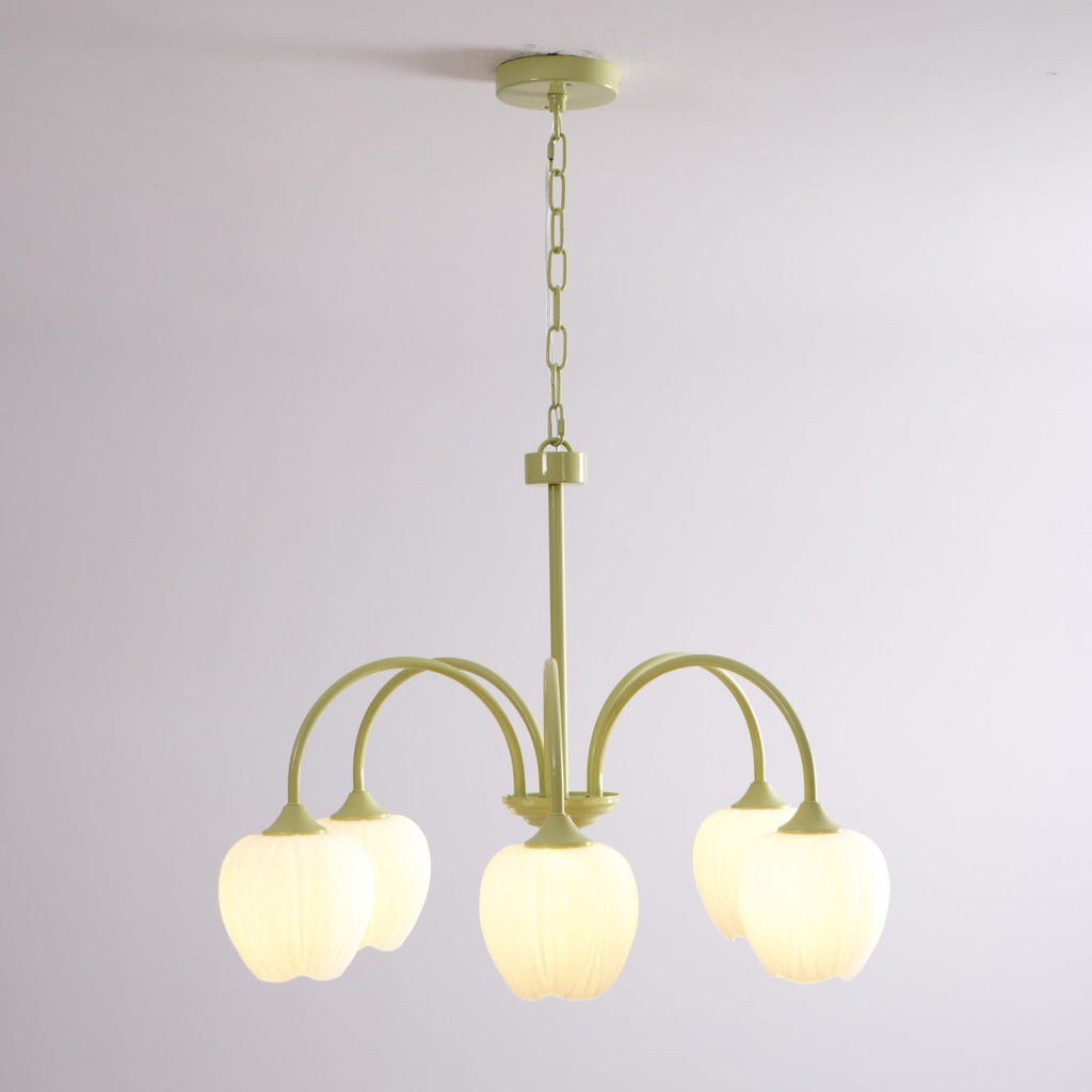 Lustre 5 Branches Floral Verre — Structure Inox