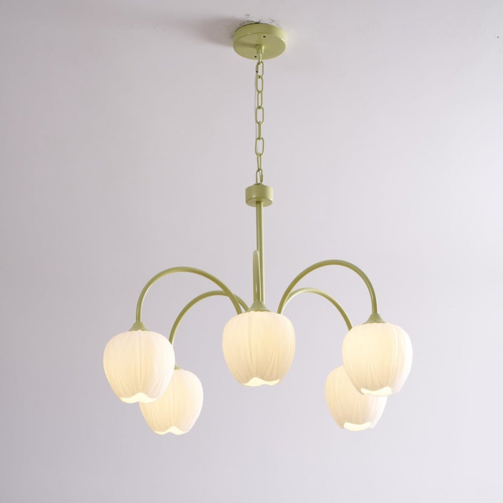 Lustre 5 Branches Floral Verre — Structure Inox