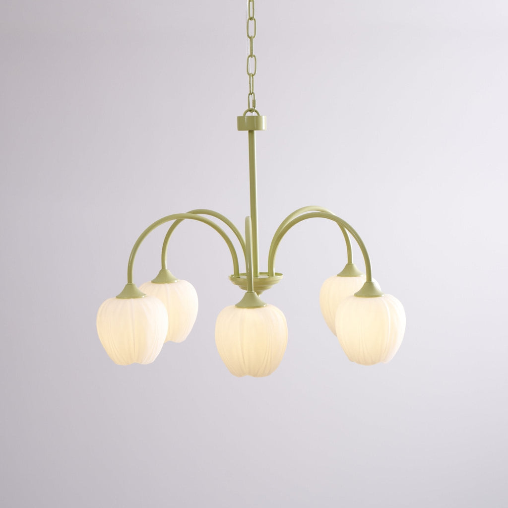Lustre 5 Branches Floral Verre — Structure Inox
