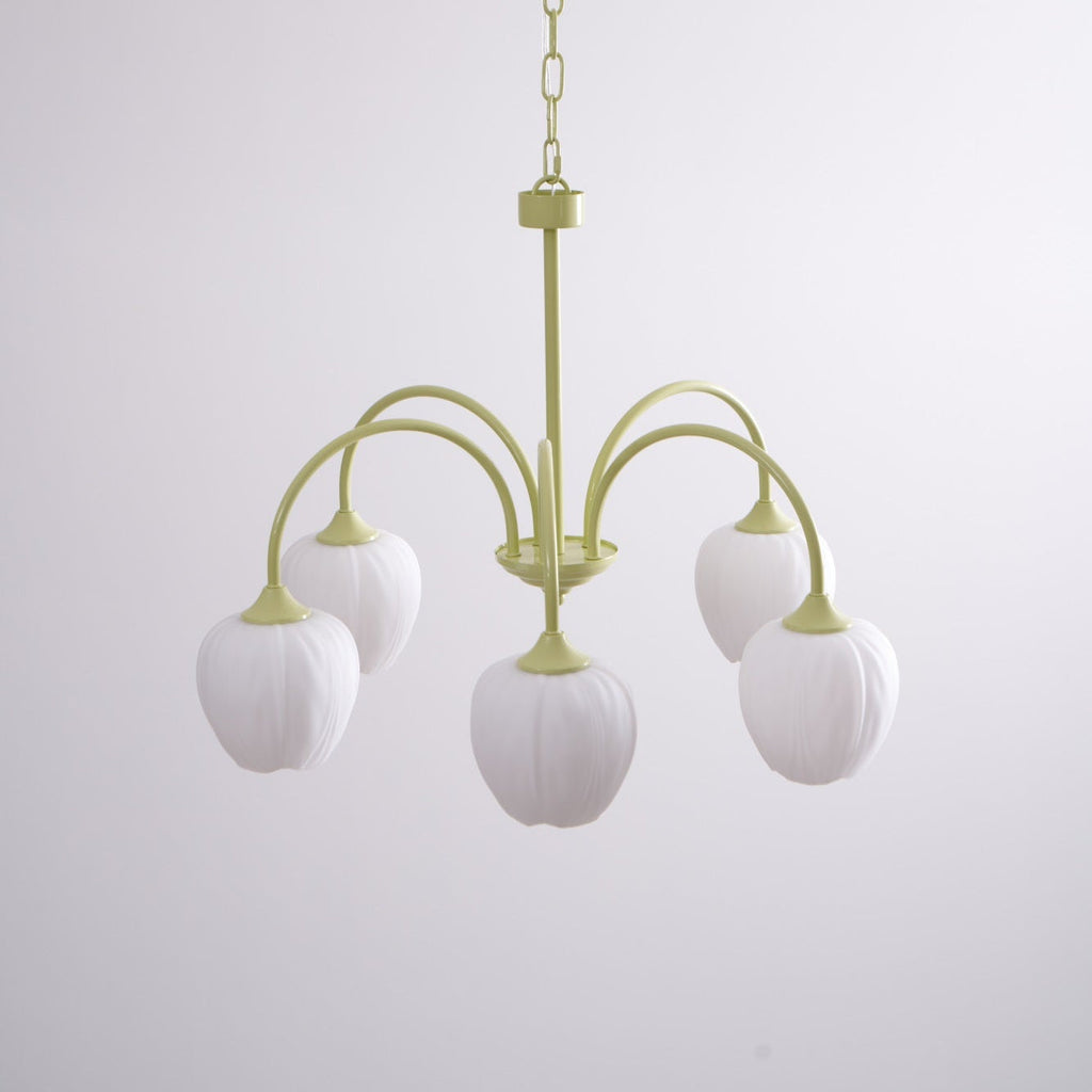 Lustre 5 Branches Floral Verre — Structure Inox