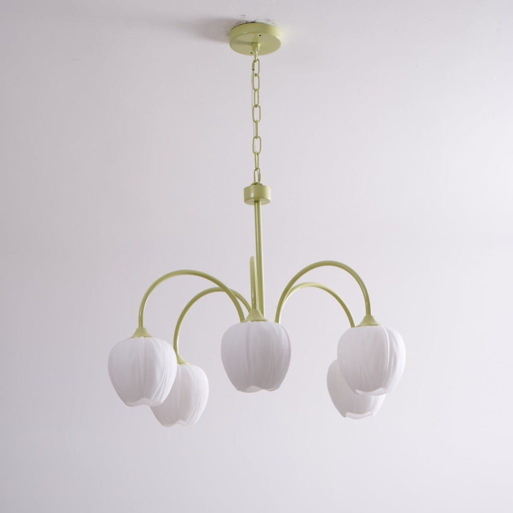 Lustre 5 Branches Floral Verre — Structure Inox