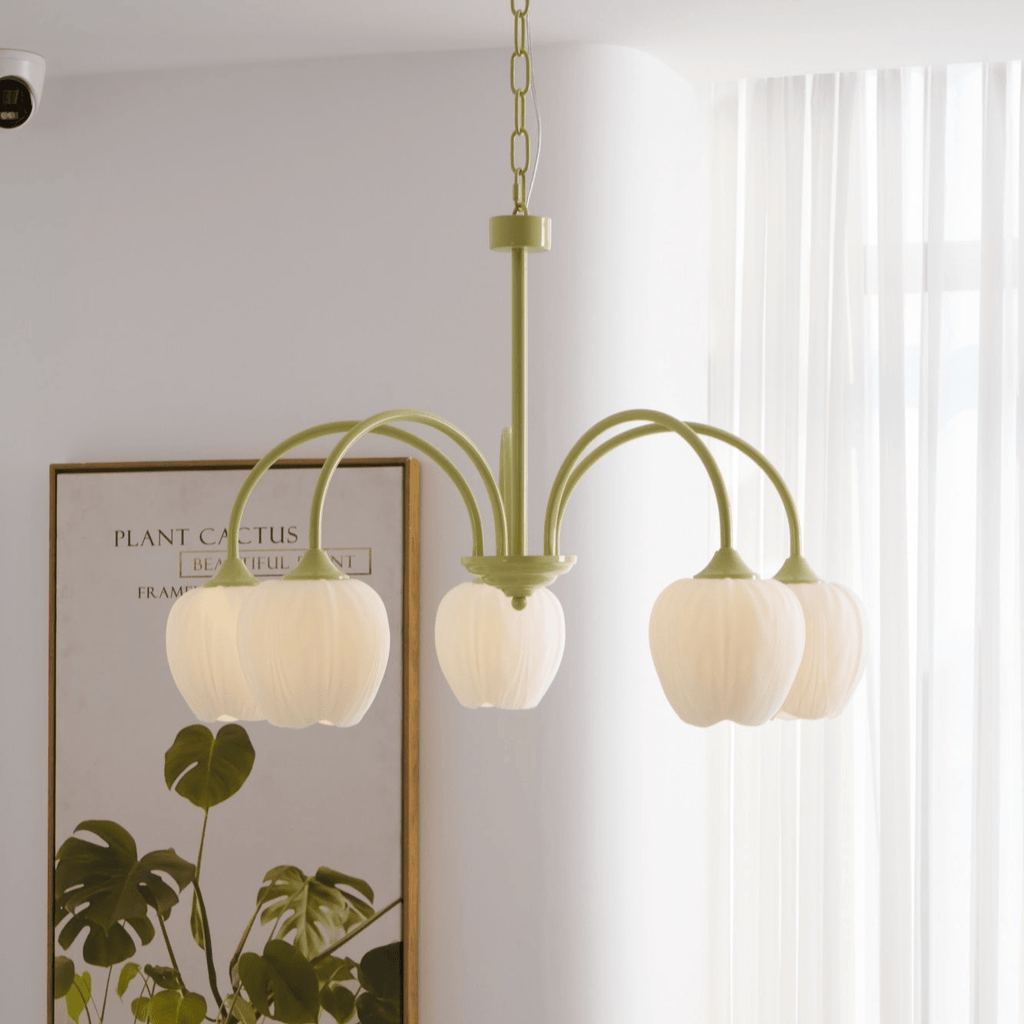 Lustre 5 Branches Floral Verre — Structure Inox