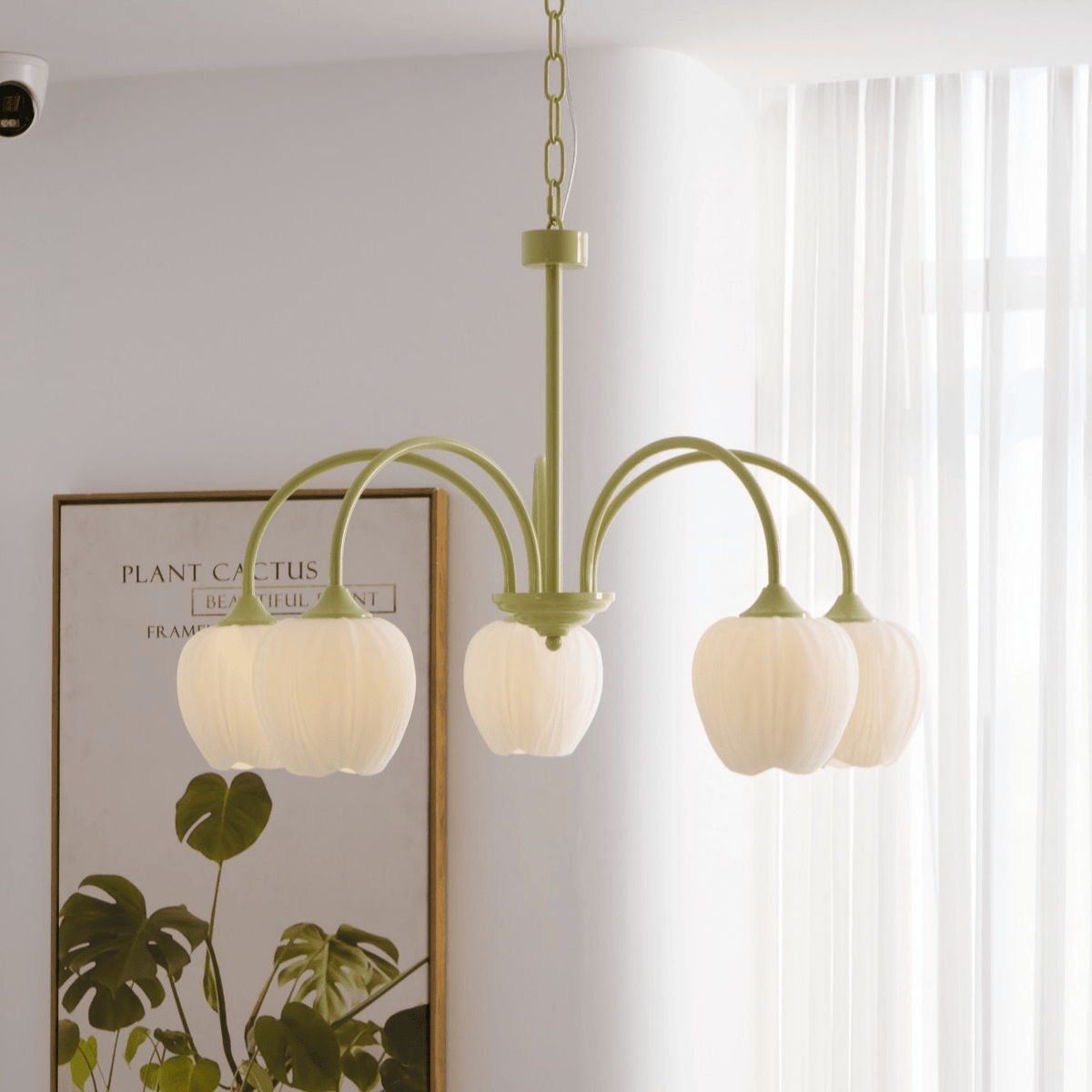 Lustre 5 Branches Floral Verre — Structure Inox