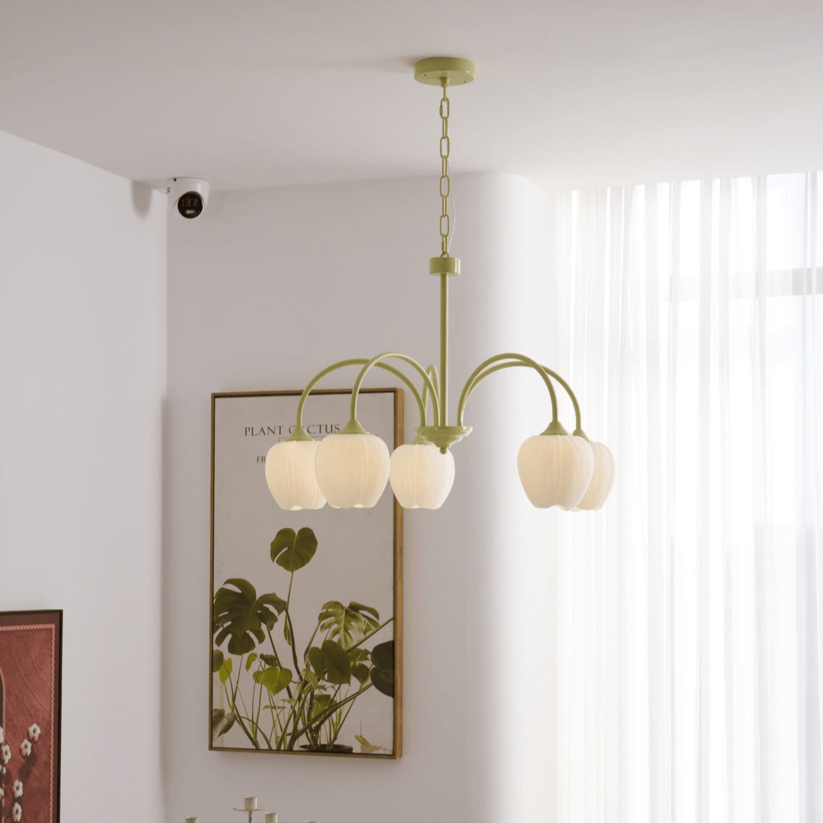 Lustre 5 Branches Floral Verre — Structure Inox