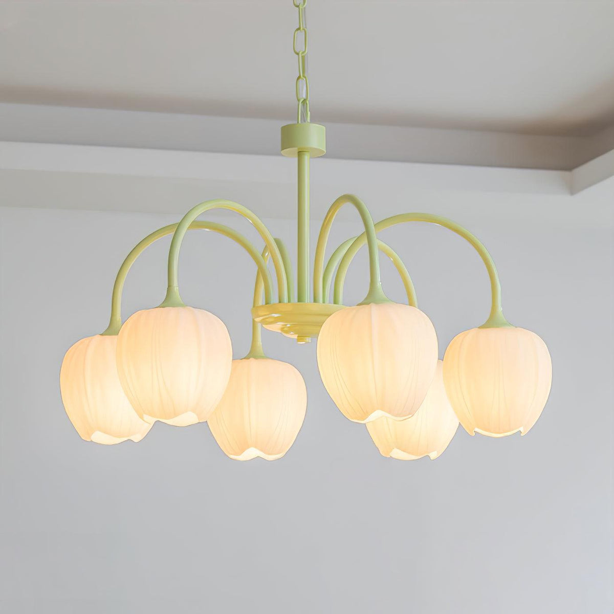 Lustre 5 Branches Floral Verre — Structure Inox