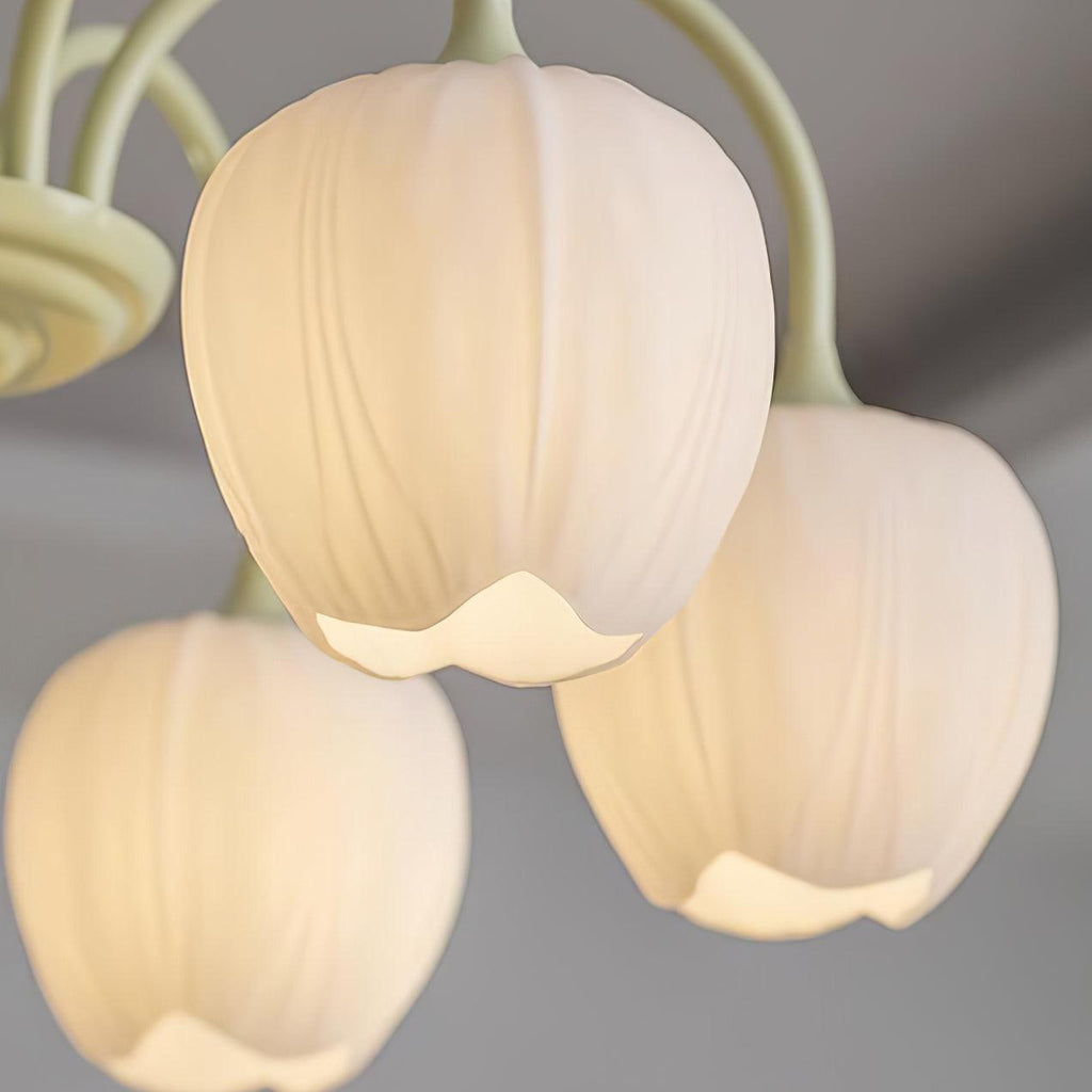 Lustre 5 Branches Floral Verre — Structure Inox