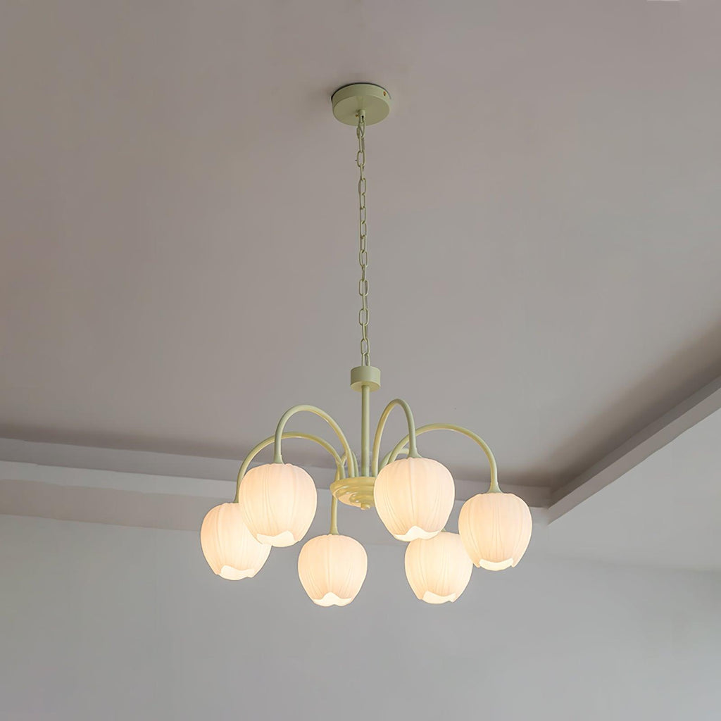 Lustre 5 Branches Floral Verre — Structure Inox