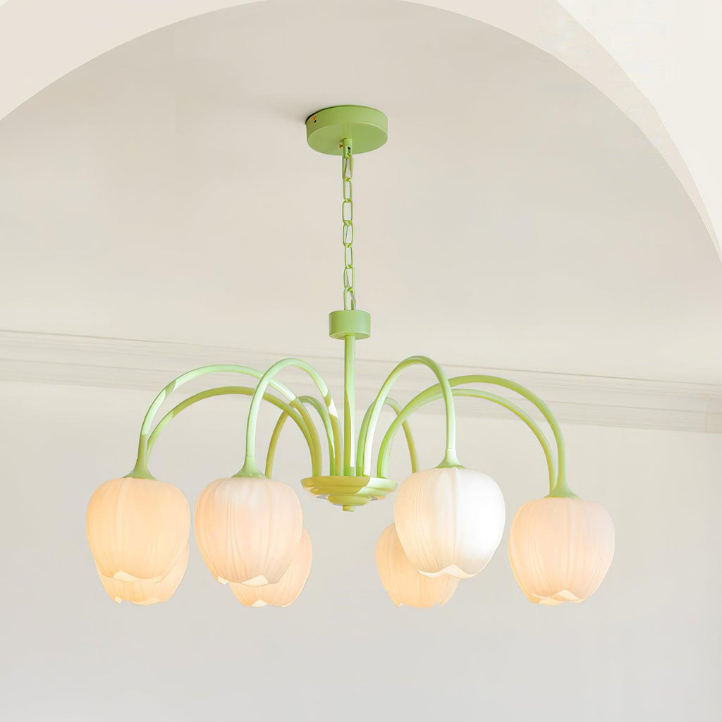 Lustre 5 Branches Floral Verre — Structure Inox