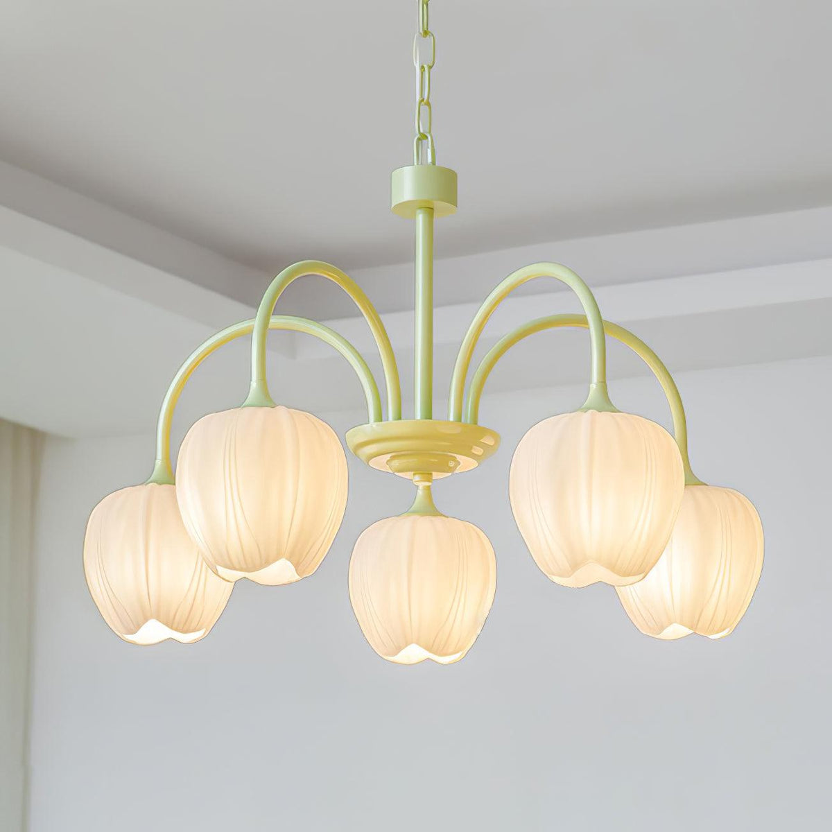 Lustre 5 Branches Floral Verre — Structure Inox