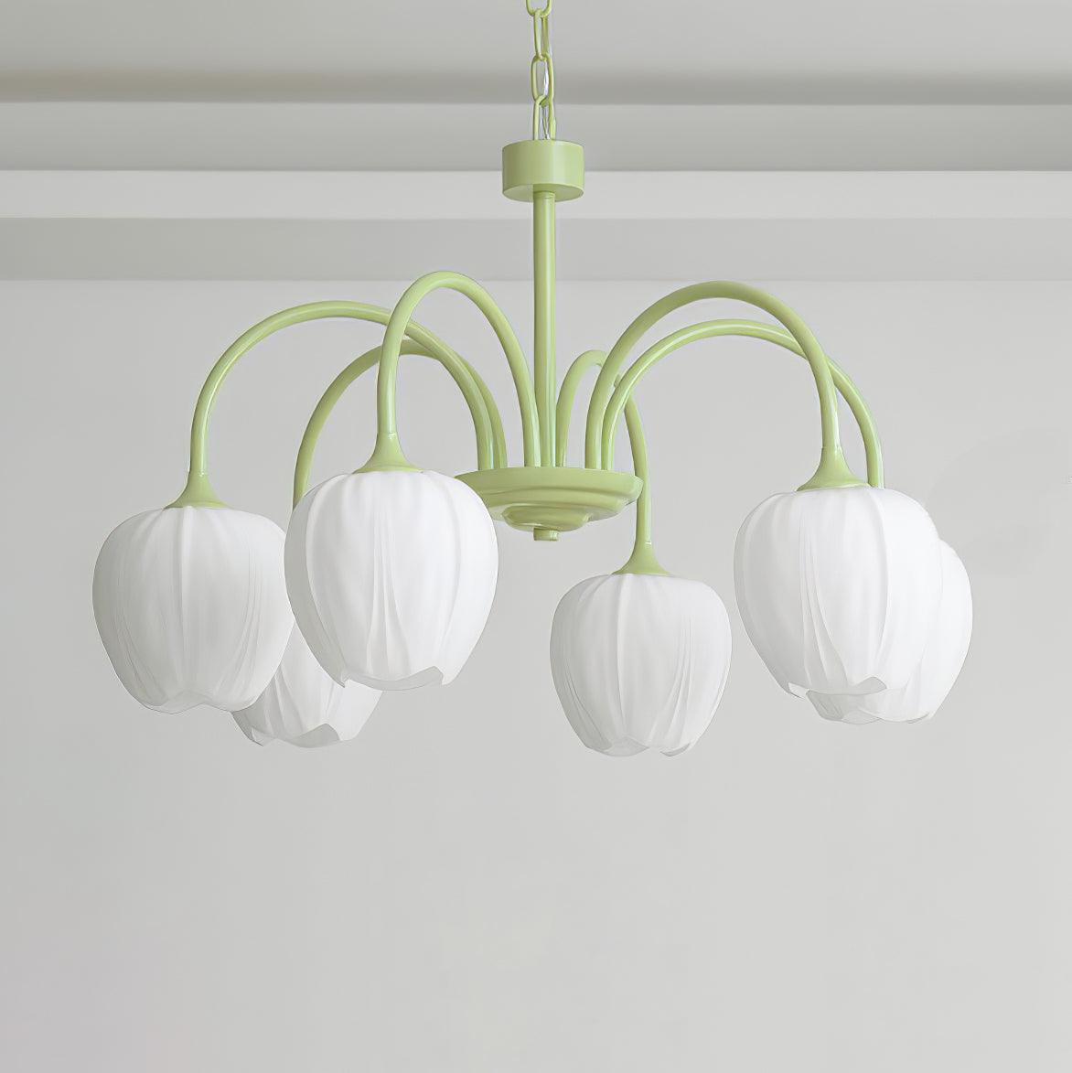 Lustre 5 Branches Floral Verre — Structure Inox