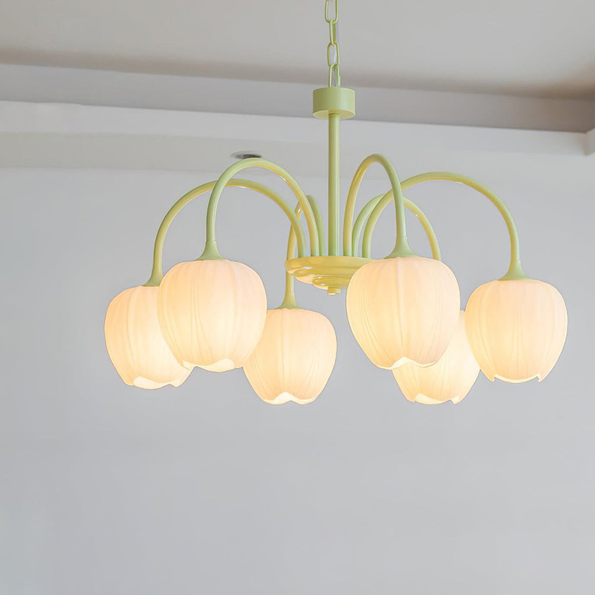 Lustre 5 Branches Floral Verre — Structure Inox