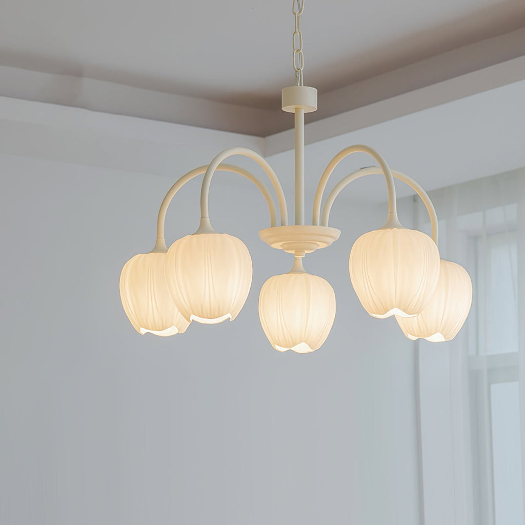 Lustre 5 Branches Floral Verre — Structure Inox
