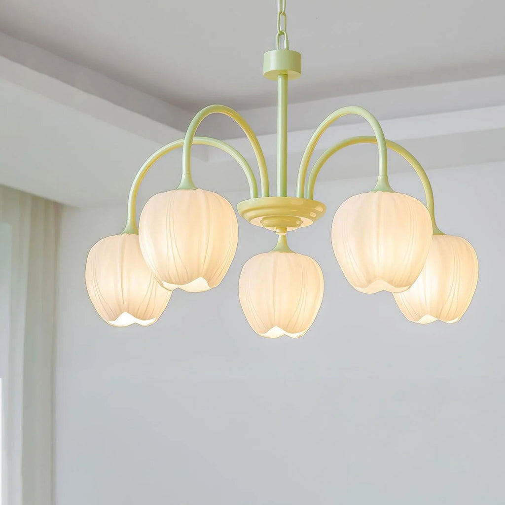 Lustre 5 Branches Floral Verre — Structure Inox