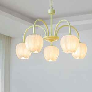 Lustre 5 Branches Floral Verre — Structure Inox