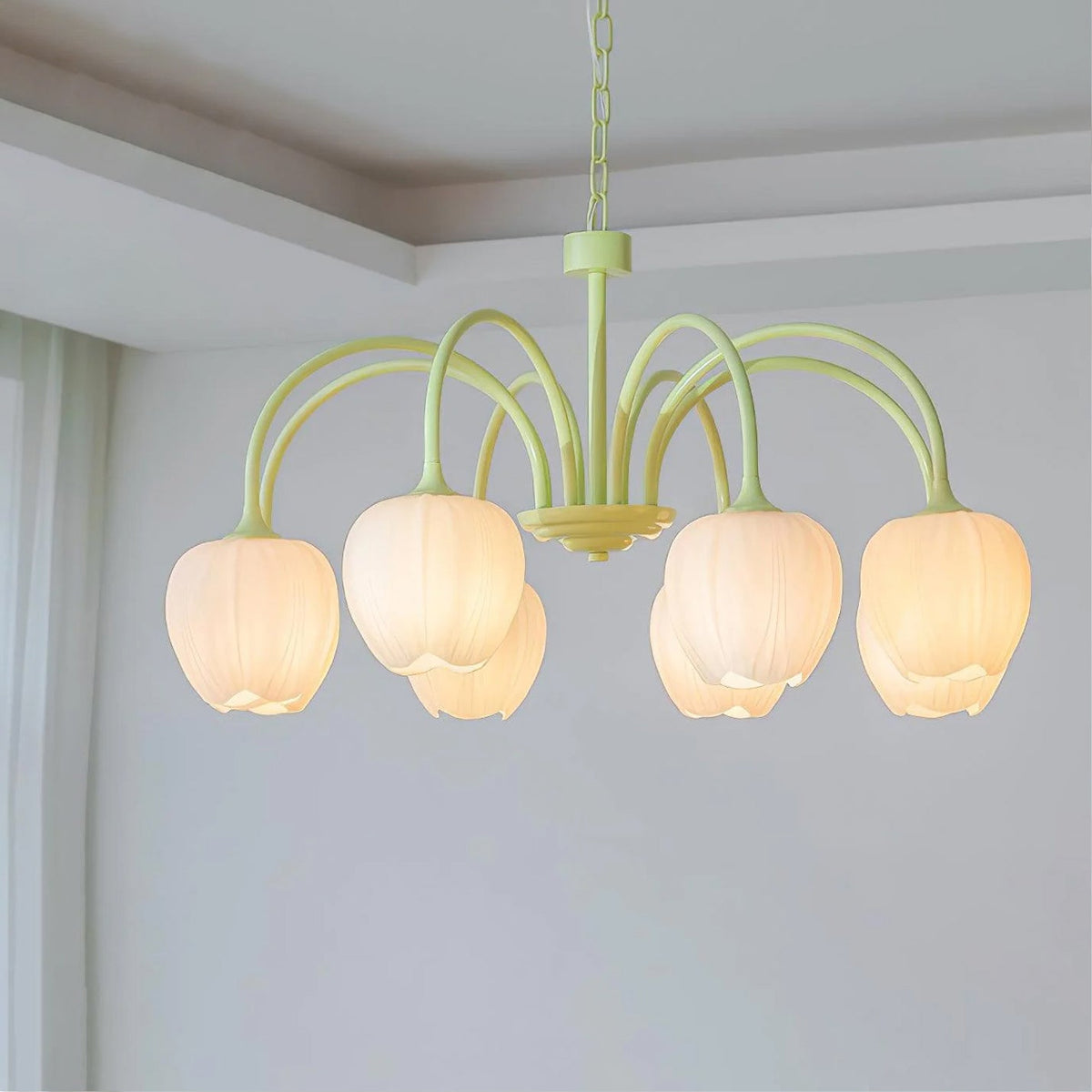 Lustre 5 Branches Floral Verre — Structure Inox