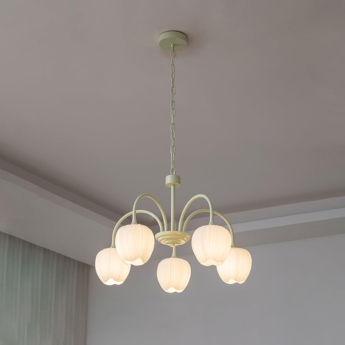 Lustre 5 Branches Floral Verre — Structure Inox