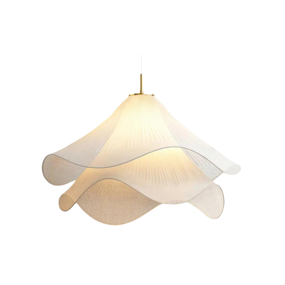 Suspension Japandi Tissu Ondulé — LED Blanc Doux