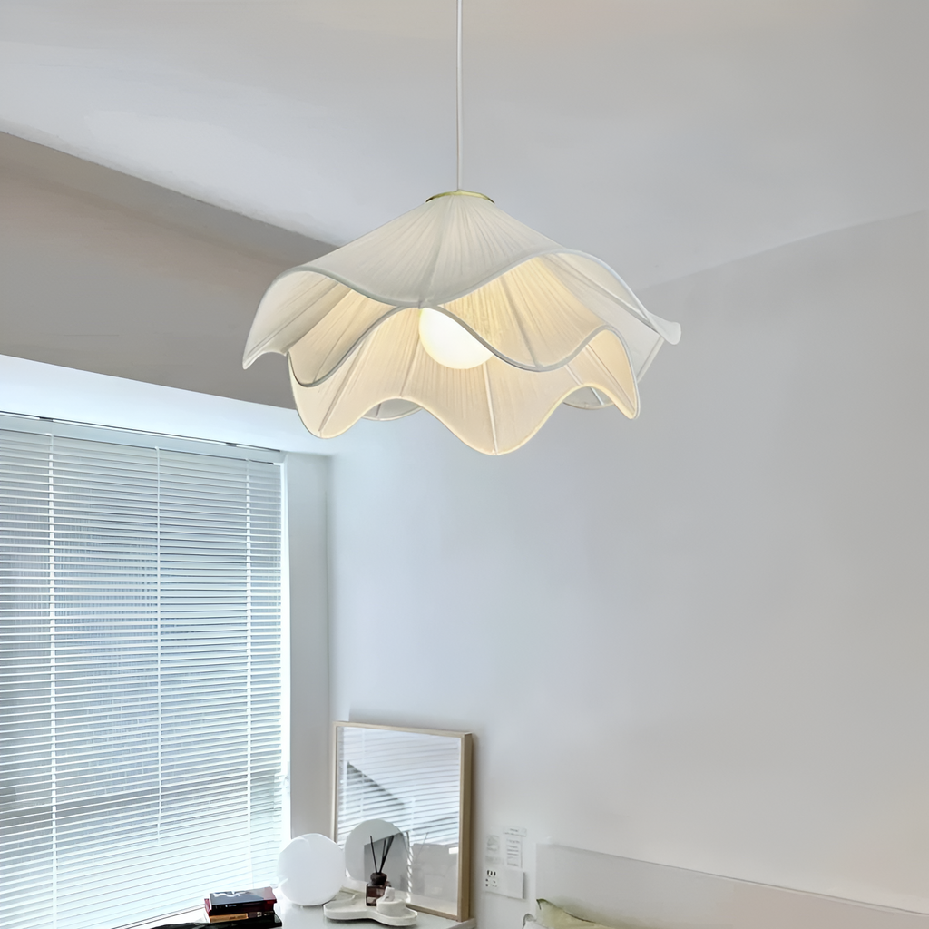Suspension Japandi Tissu Ondulé — LED Blanc Doux