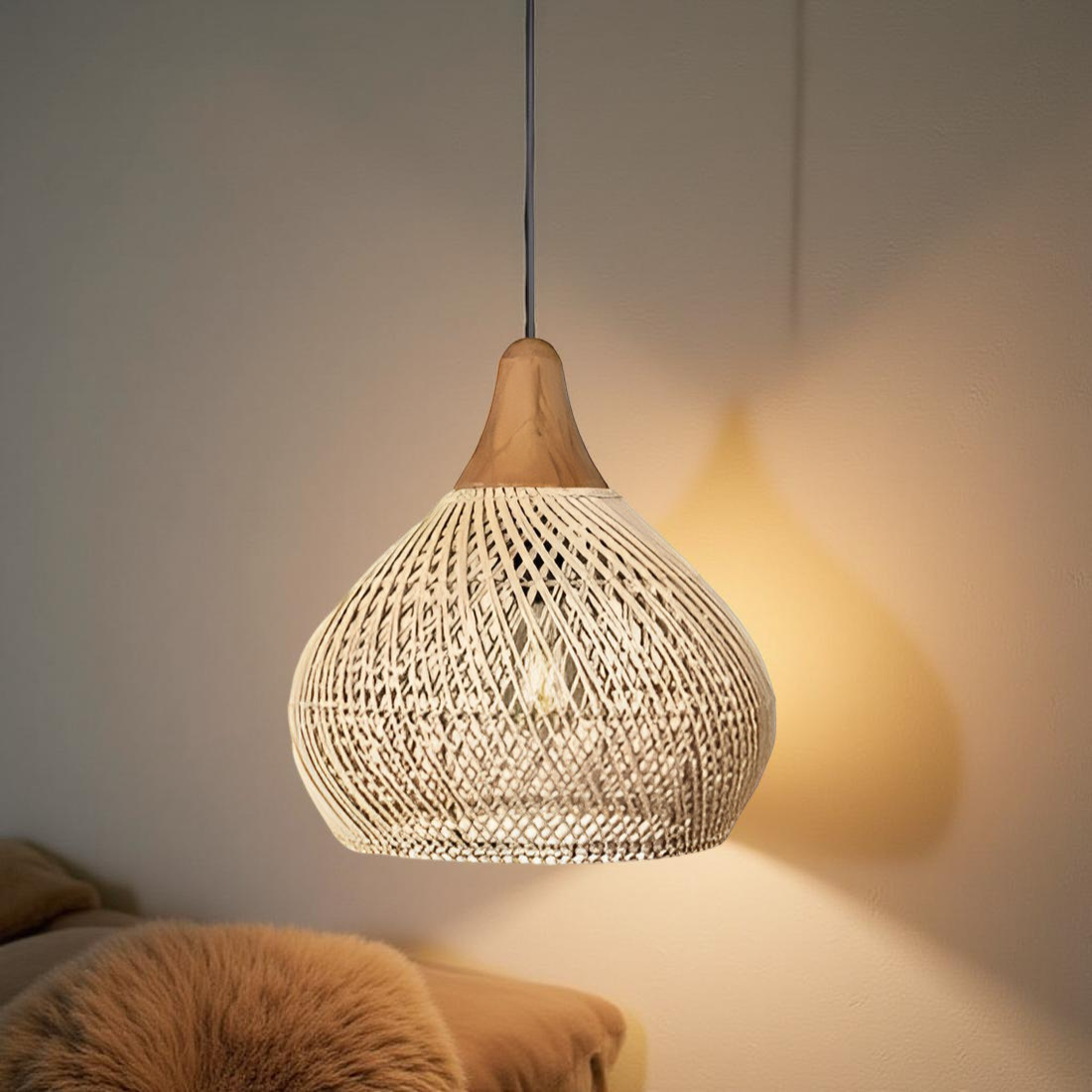 Suspension Rotin Tressé Main — Dôme Artisanal