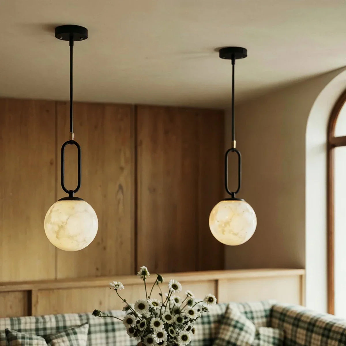 Suspension Gong Marbre Naturel — Lueur Chaude
